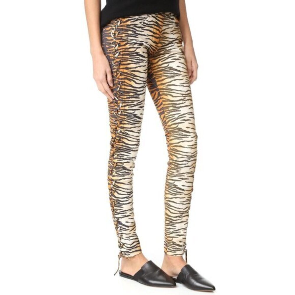 A.L.C. Jeans Animal Print Tiger Side Lace Up Dent Pants Trousers Sz 0 NWT